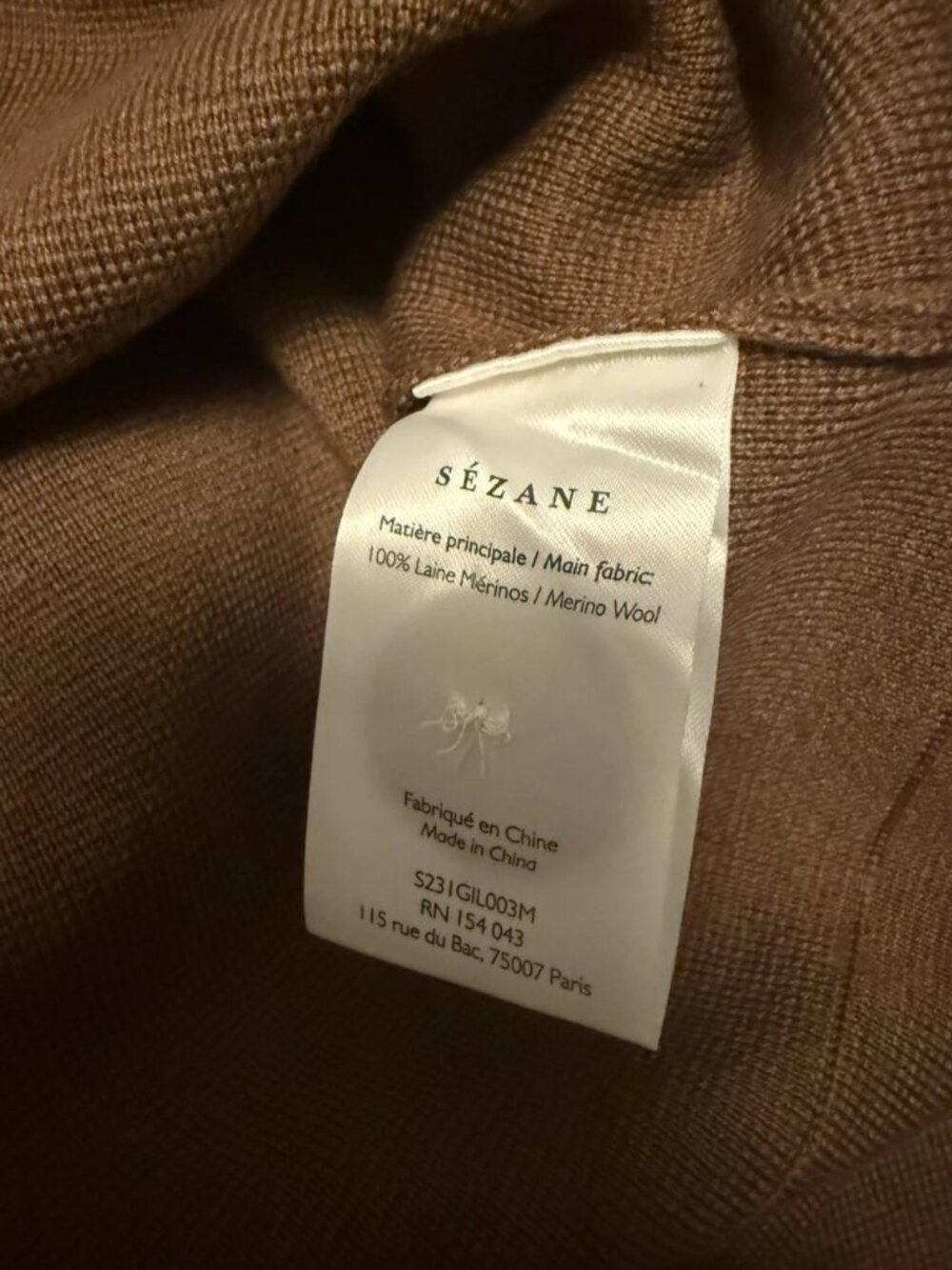 Sezane Betty Merino Wool Cardigan Cafe Clair Women's Size L - Picture 3 of 5
